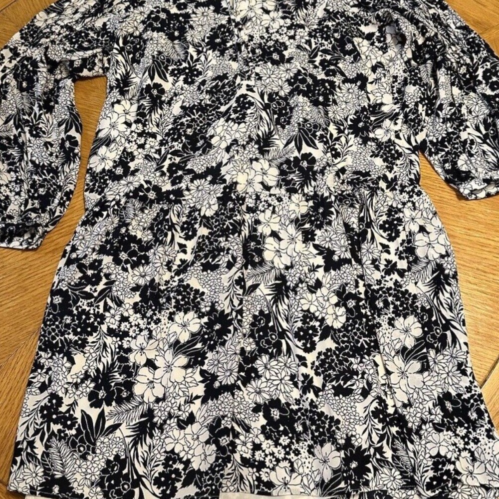 Ann Taylor Petites Loft Navy Blue Floral Long Sleeve Shift Dress Women’s Size PM
